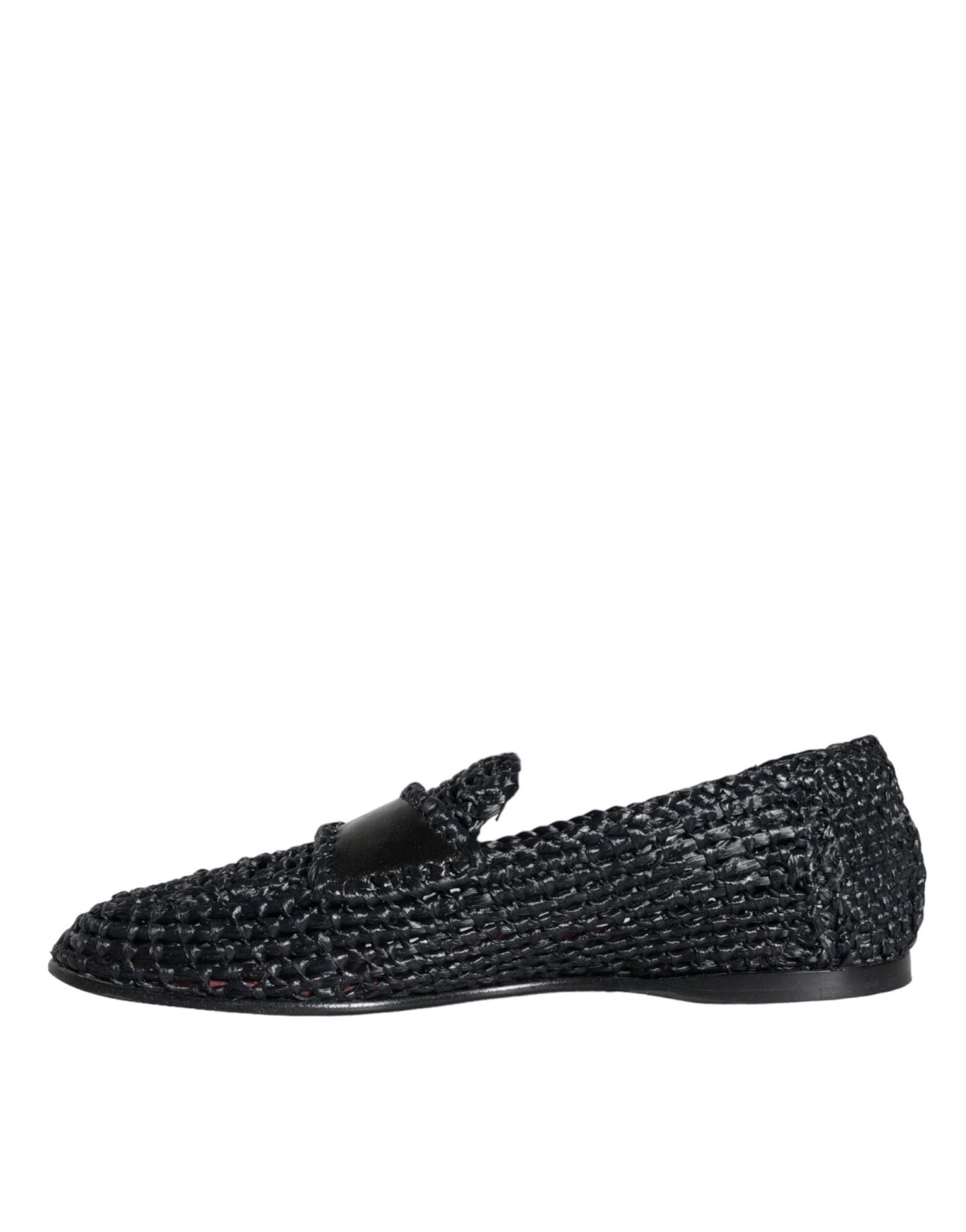 Dolce & Gabbana Black Woven Raffia Slip On Loafers Men Shoes - SMARTMARTNZ