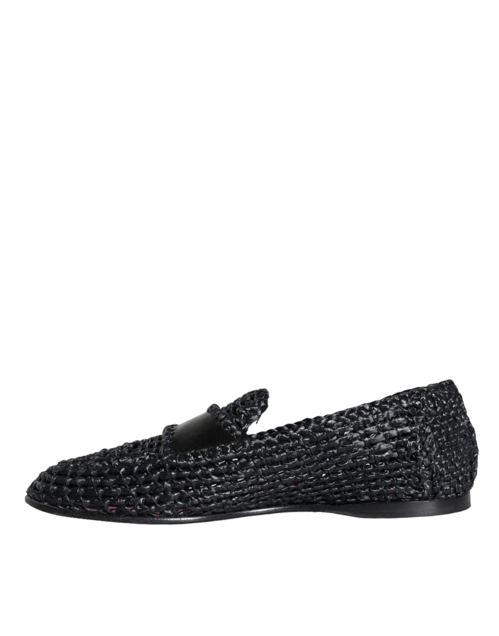Dolce & Gabbana Black Woven Raffia Slip On Loafers Men Shoes - SMARTMARTNZ