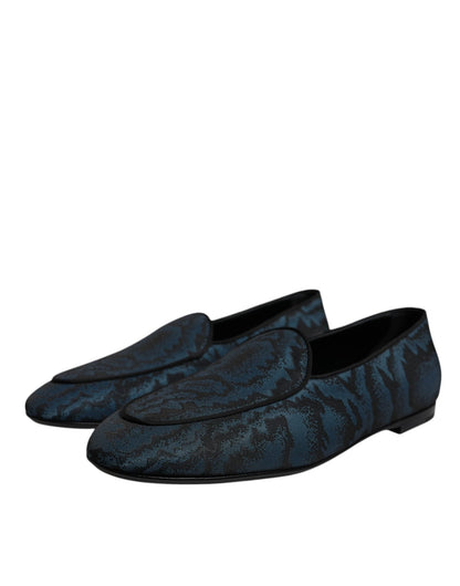 Dolce & Gabbana Blue Black Flats Men Loafers Dress Shoes - SMARTMARTNZ