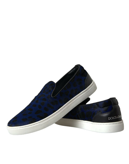 Dolce & Gabbana Blue Calfskin Hair Leopard Sneakers Shoes - SMARTMARTNZ