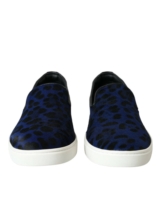 Dolce & Gabbana Blue Calfskin Hair Leopard Sneakers Shoes - SMARTMARTNZ