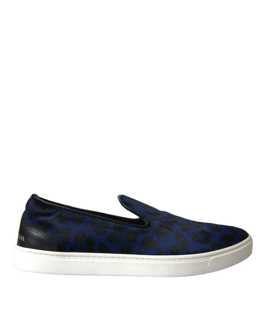 Dolce & Gabbana Blue Calfskin Hair Leopard Sneakers Shoes - SMARTMARTNZ
