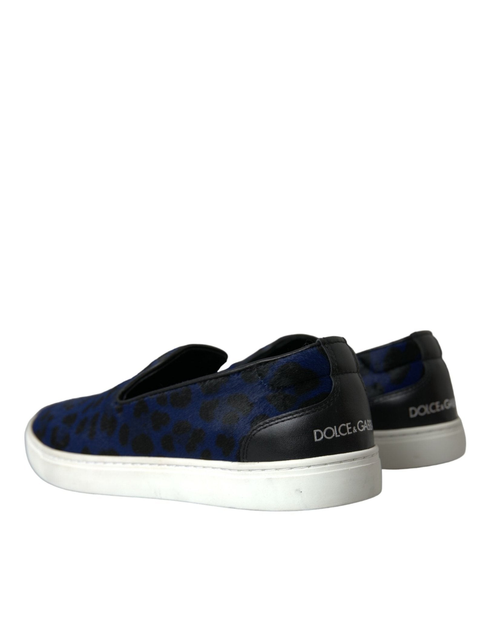 Dolce & Gabbana Blue Calfskin Hair Leopard Sneakers Shoes - SMARTMARTNZ