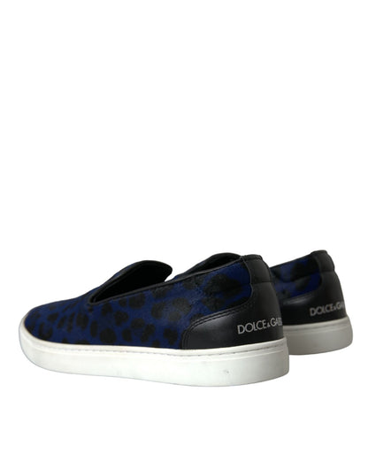 Dolce & Gabbana Blue Calfskin Hair Leopard Sneakers Shoes - SMARTMARTNZ