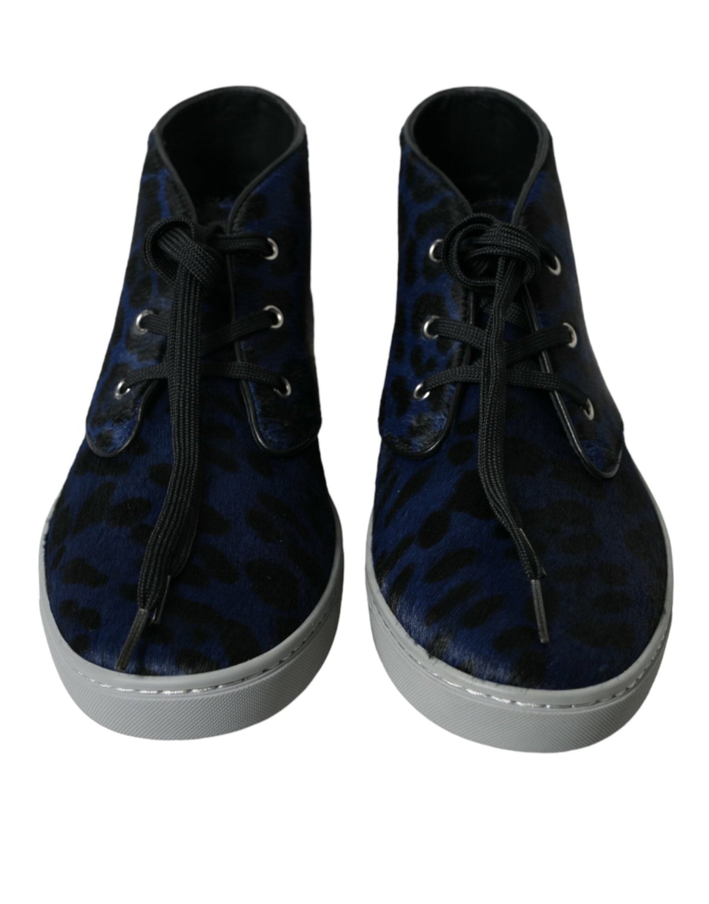Dolce & Gabbana Blue Calfskin Leopard Mid Top Sneakers Shoes - SMARTMARTNZ