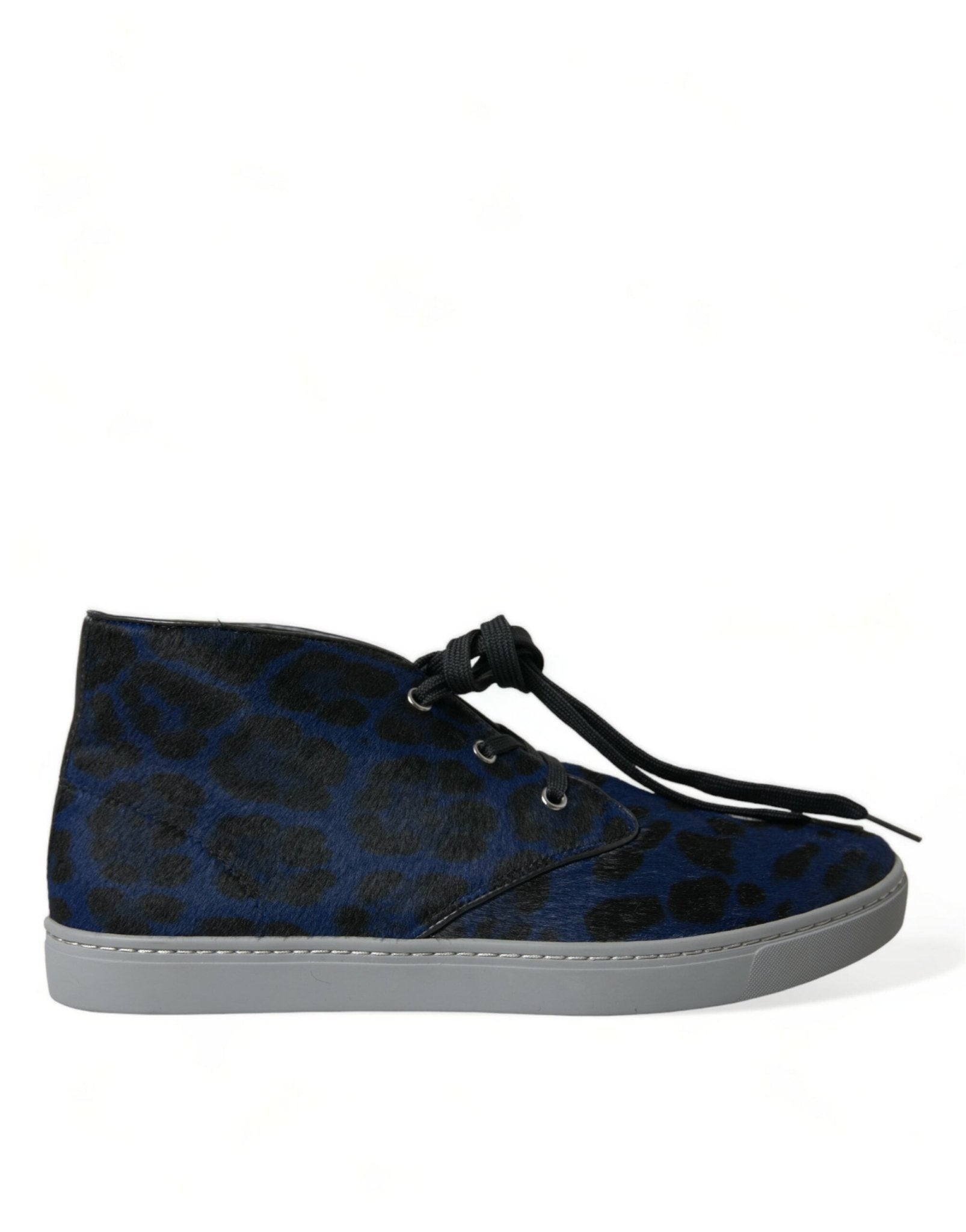 Dolce & Gabbana Blue Calfskin Leopard Mid Top Sneakers Shoes - SMARTMARTNZ