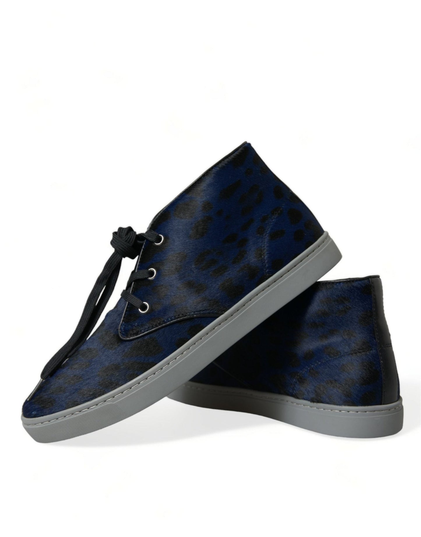 Dolce & Gabbana Blue Calfskin Leopard Mid Top Sneakers Shoes - SMARTMARTNZ