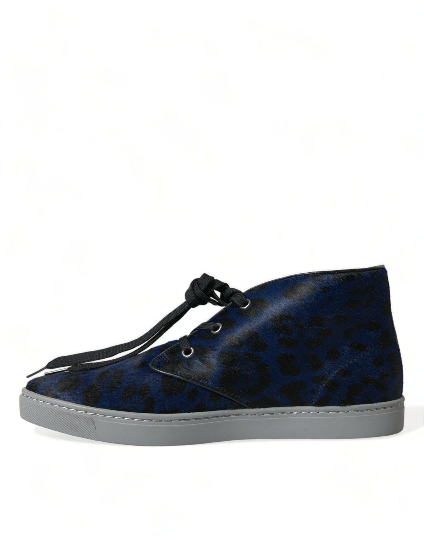 Dolce & Gabbana Blue Calfskin Leopard Mid Top Sneakers Shoes - SMARTMARTNZ