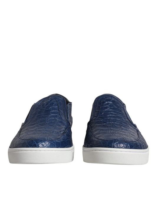 Dolce & Gabbana Blue Croc Exotic Leather Men Sneakers Shoes - SMARTMARTNZ