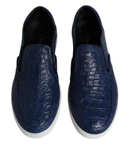 Dolce & Gabbana Blue Croc Exotic Leather Men Sneakers Shoes - SMARTMARTNZ