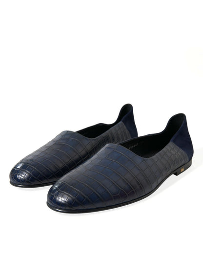 Dolce & Gabbana Blue Crocodile Leather Loafers Slip On Shoes - SMARTMARTNZ