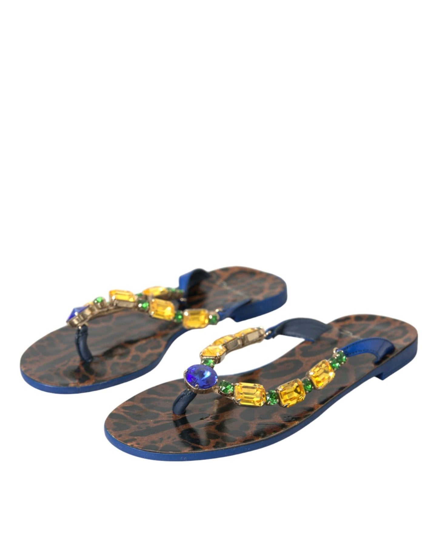Dolce & Gabbana Blue Crystal Calf Leather Beachwear Shoes - SMARTMARTNZ