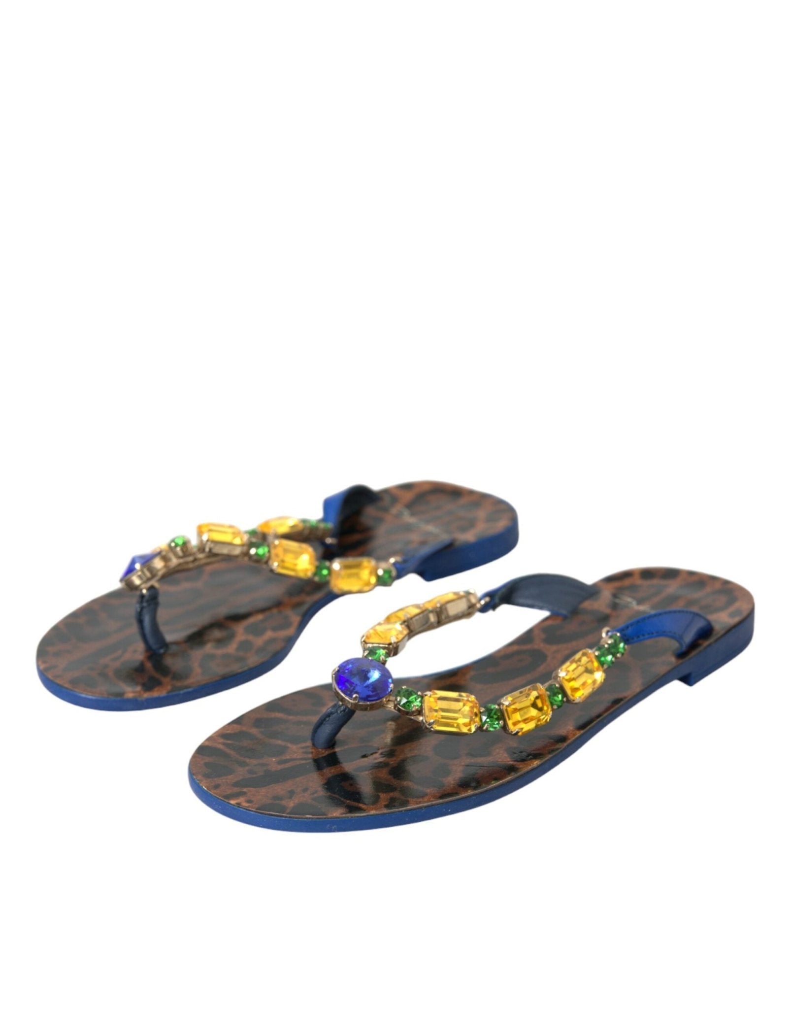 Dolce & Gabbana Blue Crystal Calf Leather Beachwear Shoes - SMARTMARTNZ