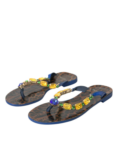 Dolce & Gabbana Blue Crystal Calf Leather Beachwear Shoes - SMARTMARTNZ