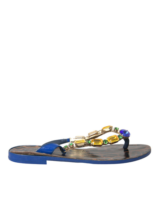 Dolce & Gabbana Blue Crystal Calf Leather Beachwear Shoes - SMARTMARTNZ