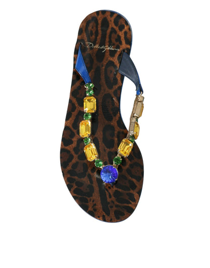 Dolce & Gabbana Blue Crystal Calf Leather Beachwear Shoes - SMARTMARTNZ