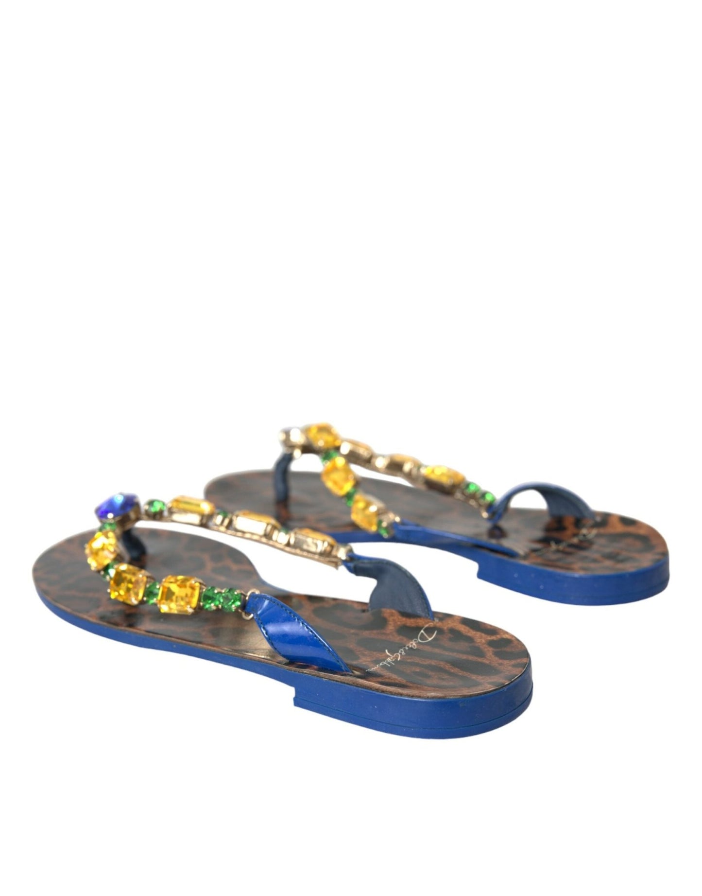 Dolce & Gabbana Blue Crystal Calf Leather Beachwear Shoes - SMARTMARTNZ