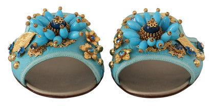 Dolce & Gabbana Blue Crystal Exotic Leather Blue Crystal Sandals - SMARTMARTNZ