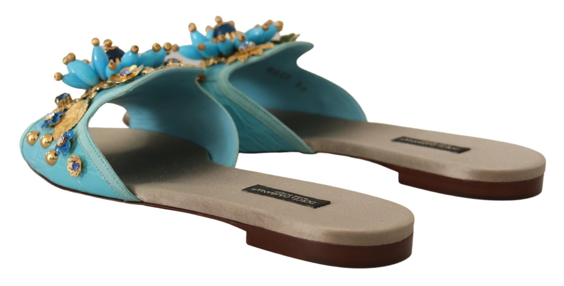 Dolce & Gabbana Blue Crystal Exotic Leather Blue Crystal Sandals - SMARTMARTNZ