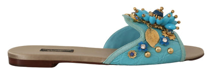 Dolce & Gabbana Blue Crystal Exotic Leather Blue Crystal Sandals - SMARTMARTNZ