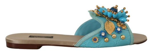 Dolce & Gabbana Blue Crystal Exotic Leather Blue Crystal Sandals - SMARTMARTNZ