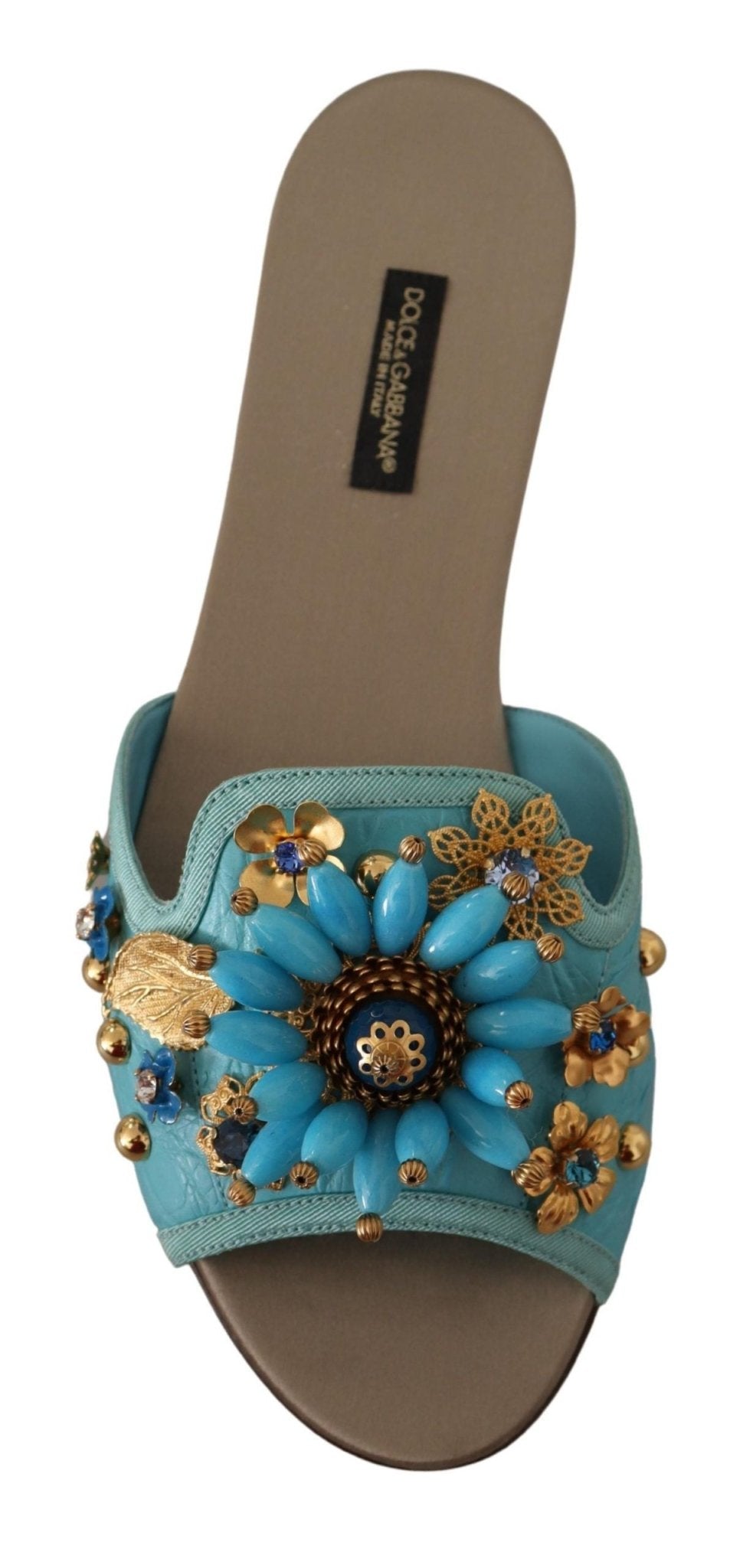 Dolce & Gabbana Blue Crystal Exotic Leather Blue Crystal Sandals - SMARTMARTNZ