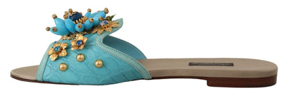 Dolce & Gabbana Blue Crystal Exotic Leather Blue Crystal Sandals - SMARTMARTNZ