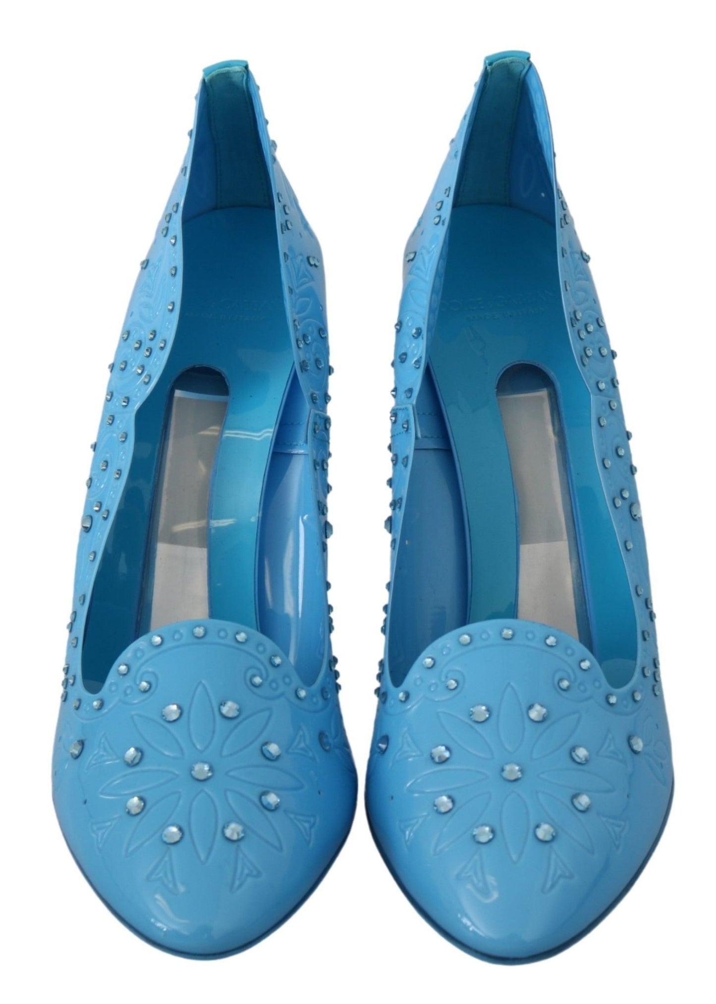 Dolce & Gabbana Blue Crystal Floral CINDERELLA Heels Shoes - SMARTMARTNZ