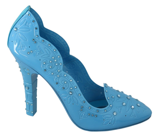 Dolce & Gabbana Blue Crystal Floral CINDERELLA Heels Shoes - SMARTMARTNZ