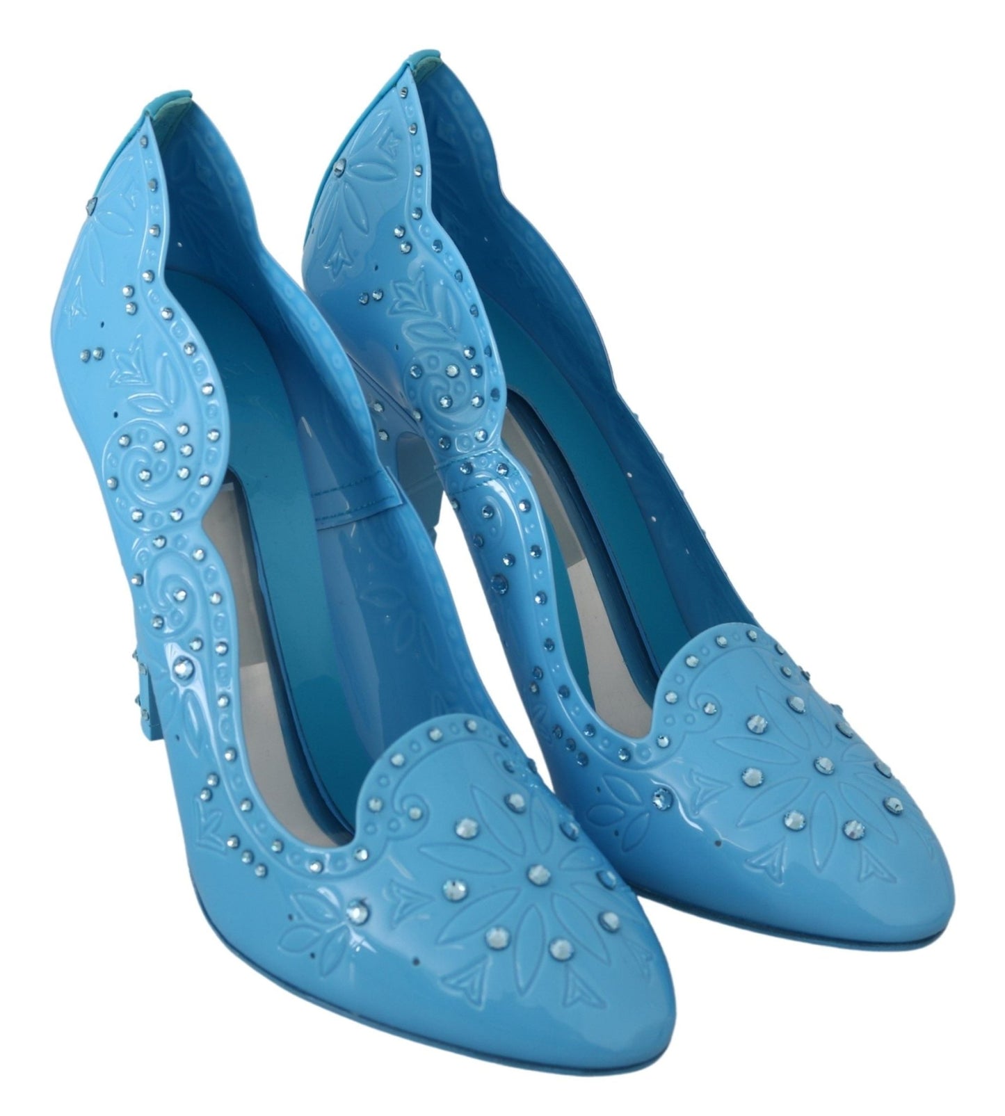 Dolce & Gabbana Blue Crystal Floral CINDERELLA Heels Shoes - SMARTMARTNZ