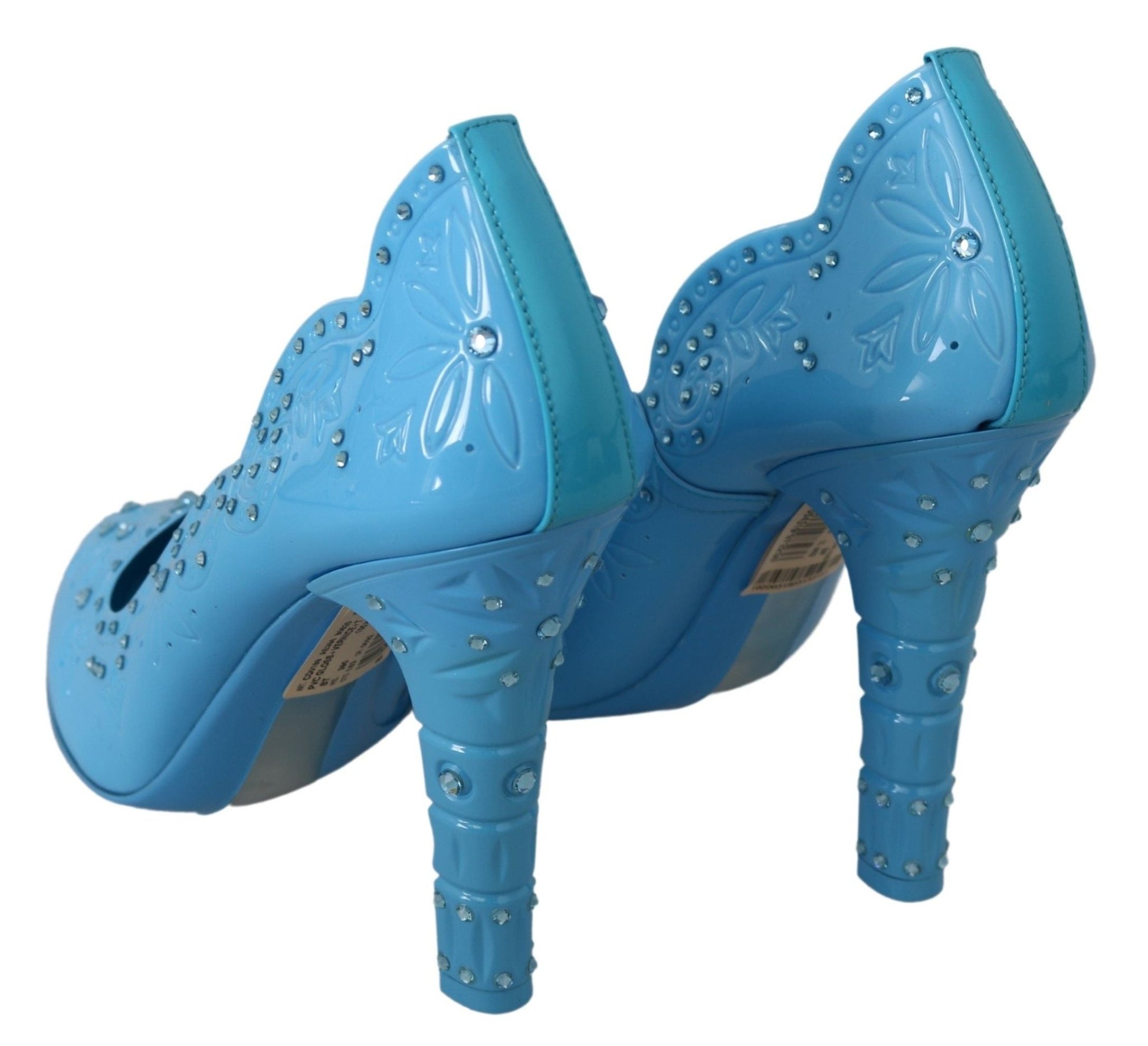 Dolce & Gabbana Blue Crystal Floral CINDERELLA Heels Shoes - SMARTMARTNZ