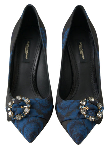 Dolce & Gabbana Blue Floral Ayers Crystal Pumps Shoes - SMARTMARTNZ