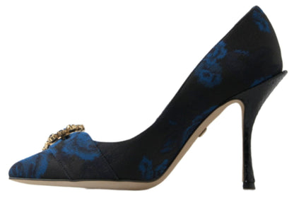 Dolce & Gabbana Blue Floral Ayers Crystal Pumps Shoes - SMARTMARTNZ