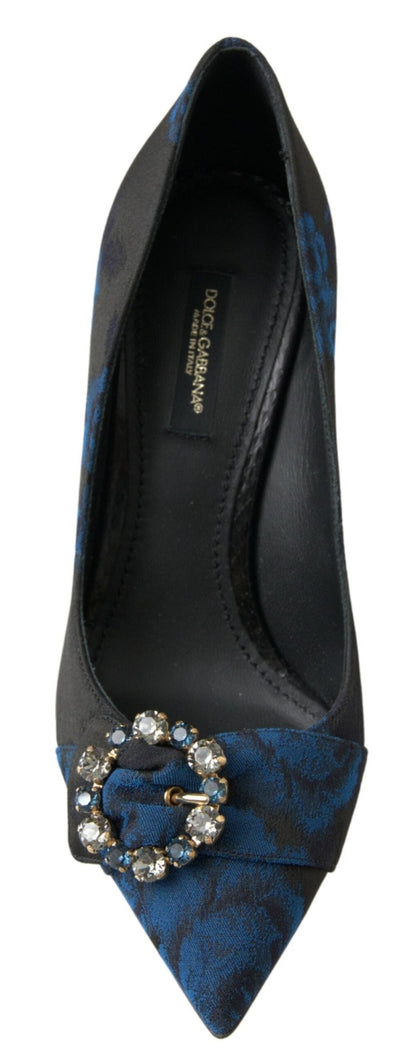 Dolce & Gabbana Blue Floral Ayers Crystal Pumps Shoes - SMARTMARTNZ