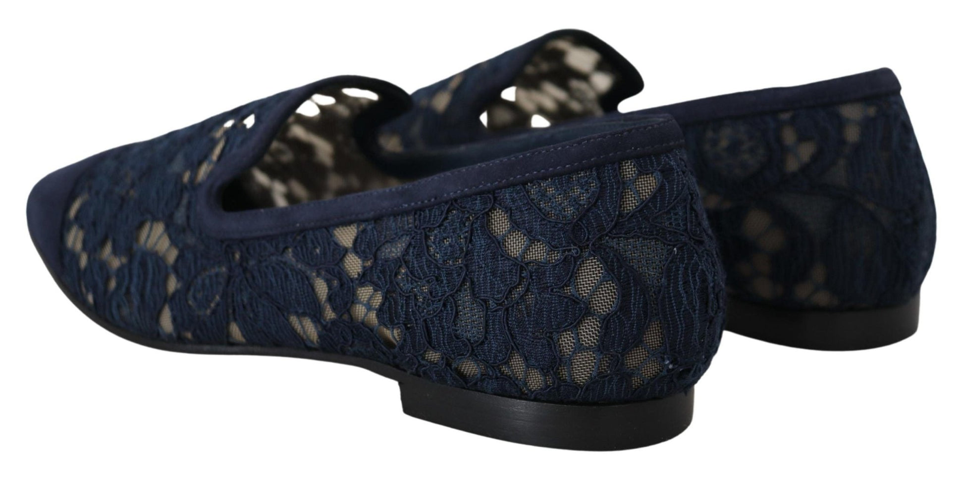 Dolce & Gabbana Blue Floral Lace Slip Ons Loafers Flats Shoes - SMARTMARTNZ