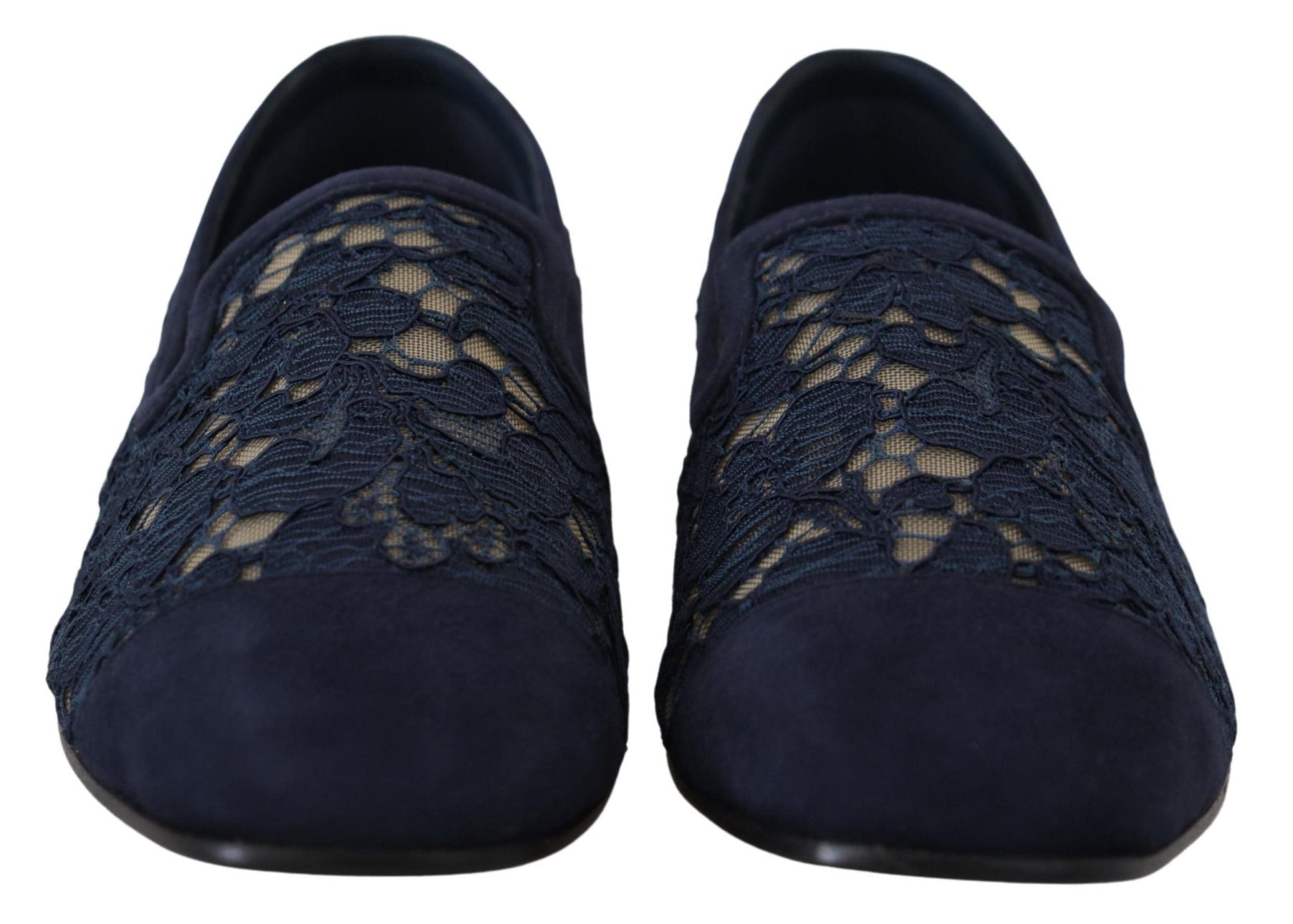 Dolce & Gabbana Blue Floral Lace Slip Ons Loafers Flats Shoes - SMARTMARTNZ