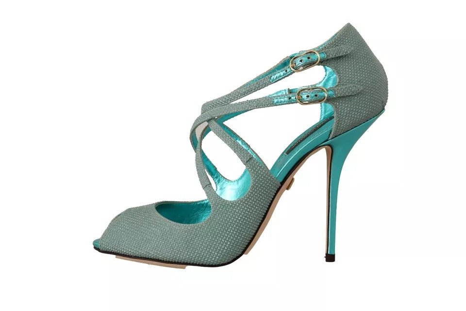 Dolce & Gabbana Blue Glittered Strappy Heels Sandals Shoes - SMARTMARTNZ