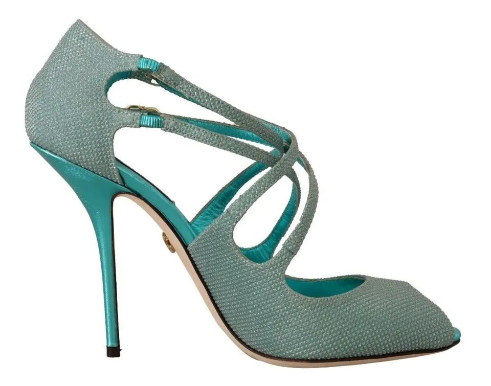 Dolce & Gabbana Blue Glittered Strappy Heels Sandals Shoes - SMARTMARTNZ