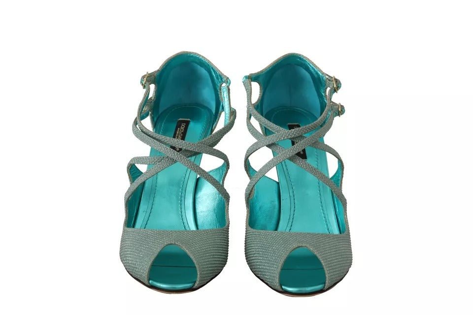 Dolce & Gabbana Blue Glittered Strappy Heels Sandals Shoes - SMARTMARTNZ