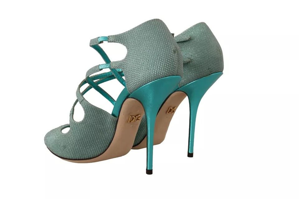Dolce & Gabbana Blue Glittered Strappy Heels Sandals Shoes - SMARTMARTNZ