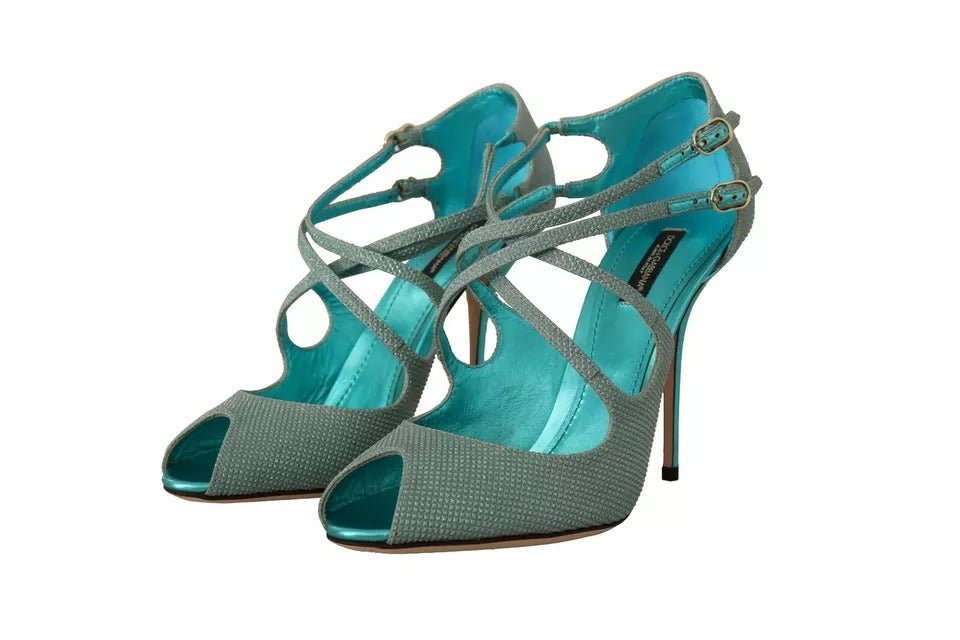 Dolce & Gabbana Blue Glittered Strappy Heels Sandals Shoes - SMARTMARTNZ