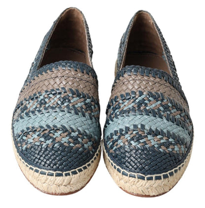 Dolce & Gabbana Blue Gray Leather Buffalo Espadrille Shoes - SMARTMARTNZ