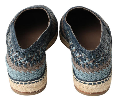 Dolce & Gabbana Blue Gray Leather Buffalo Espadrille Shoes - SMARTMARTNZ