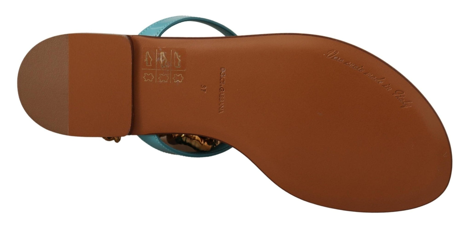 Dolce & Gabbana Blue Leather Devotion Flats Sandals - SMARTMARTNZ