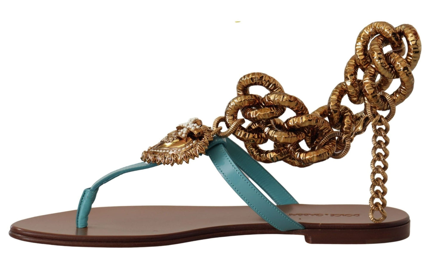 Dolce & Gabbana Blue Leather Devotion Flats Sandals - SMARTMARTNZ