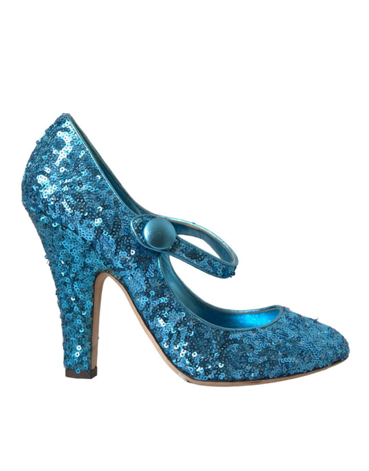 Dolce & Gabbana Blue Sequin Mary Jane Pumps High Heels Shoes - SMARTMARTNZ