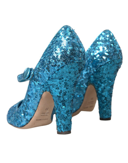 Dolce & Gabbana Blue Sequin Mary Jane Pumps High Heels Shoes - SMARTMARTNZ