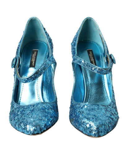 Dolce & Gabbana Blue Sequin Mary Jane Pumps High Heels Shoes - SMARTMARTNZ