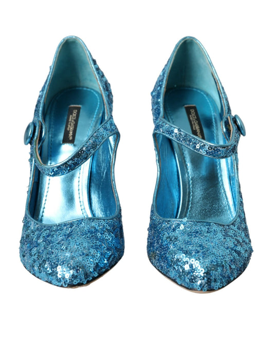 Dolce & Gabbana Blue Sequin Mary Jane Pumps High Heels Shoes - SMARTMARTNZ