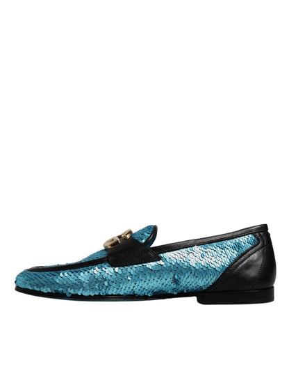 Dolce & Gabbana Blue Sequined Loafers Formal Dress Shoes - SMARTMARTNZ